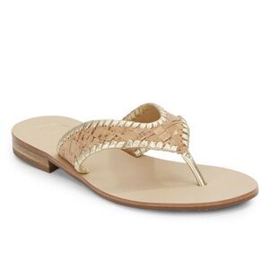 Jack Rogers Megan Cork & Metallic Gold Leather Thong Slides Sandals - 7.5